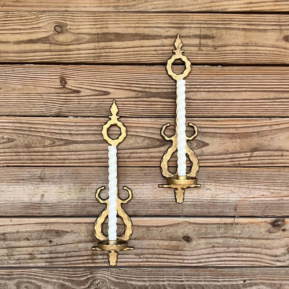 Vintage HomCo Brutalist Castlecore Gold Wall Candle Holders GothicFarmhouse Meta